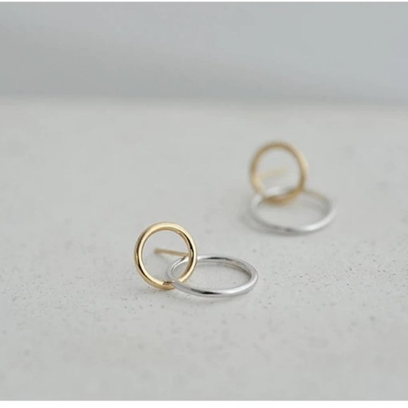 Sterling Silver Two Tone Double Circle Earrings - Picture 5 of 8